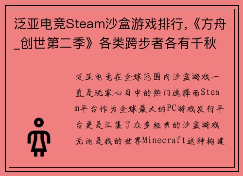 泛亚电竞Steam沙盒游戏排行,《方舟_创世第二季》各类跨步者各有千秋 - 副本